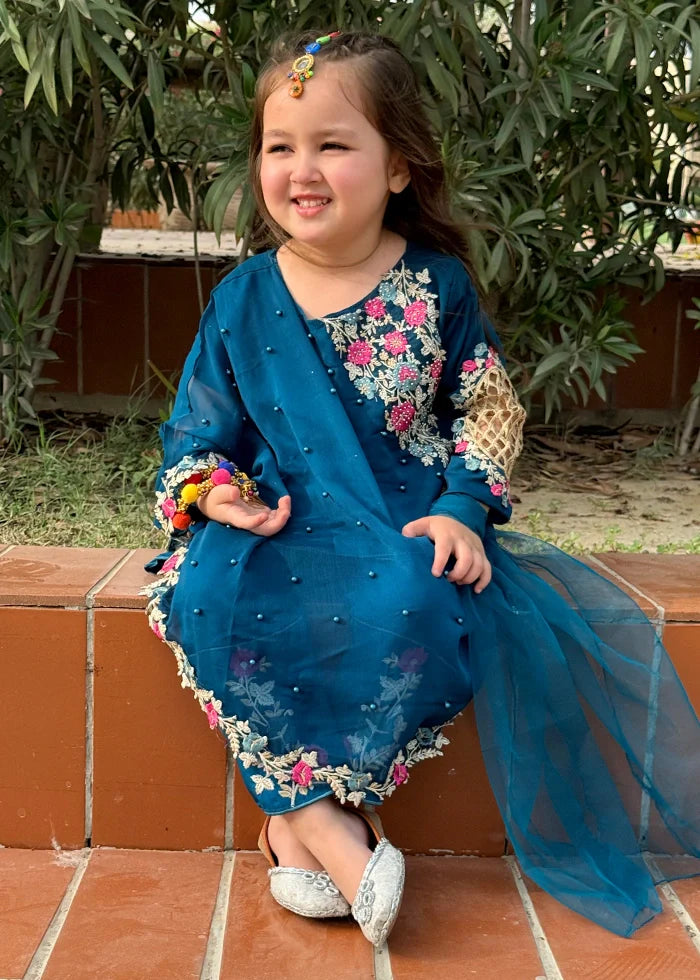 Modest - Chiffon Suit For Girl - Blue - 3 Piece