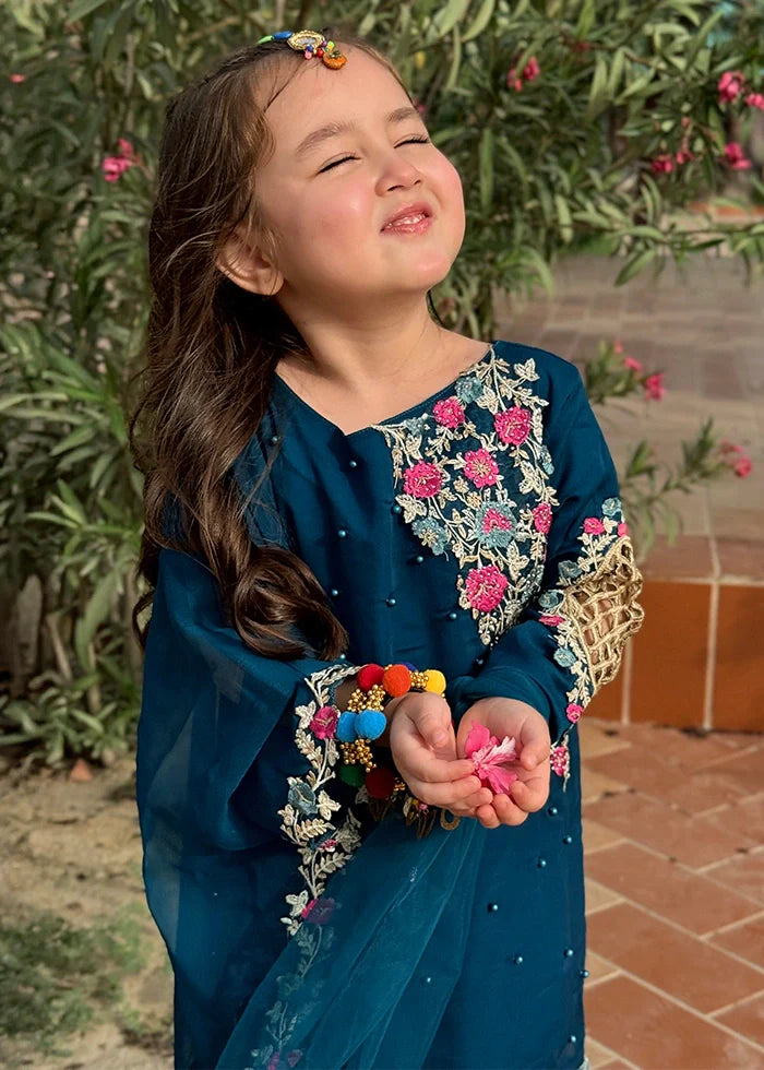 Modest - Chiffon Suit For Girl - Blue - 3 Piece