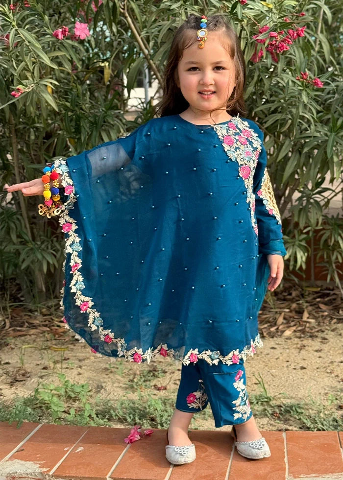 Modest - Chiffon Suit For Girl - Blue - 3 Piece