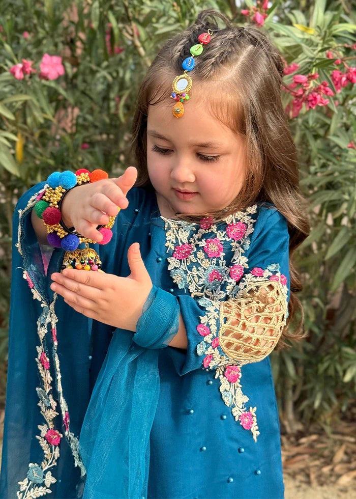 Modest - Chiffon Suit For Girl - Blue - 3 Piece