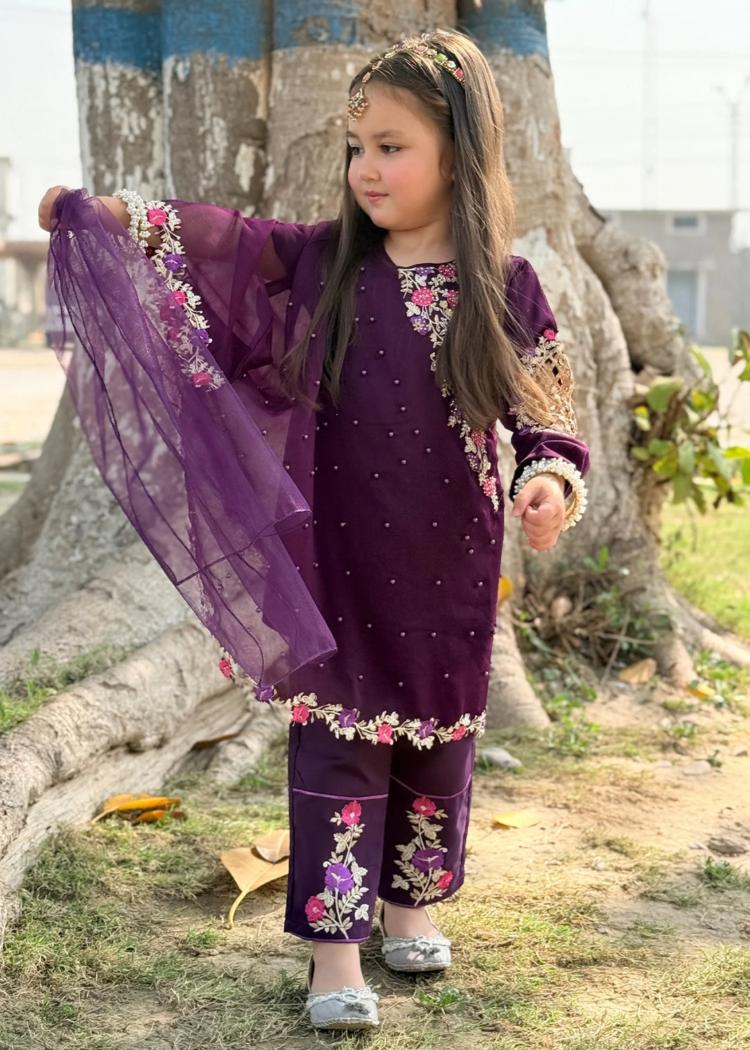 Modest - Chiffon Suit For Girl - Pearl - 3 Piece