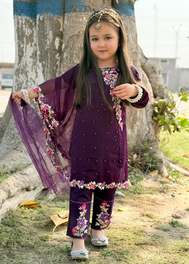 Modest - Chiffon Suit For Girl - Pearl - 3 Piece