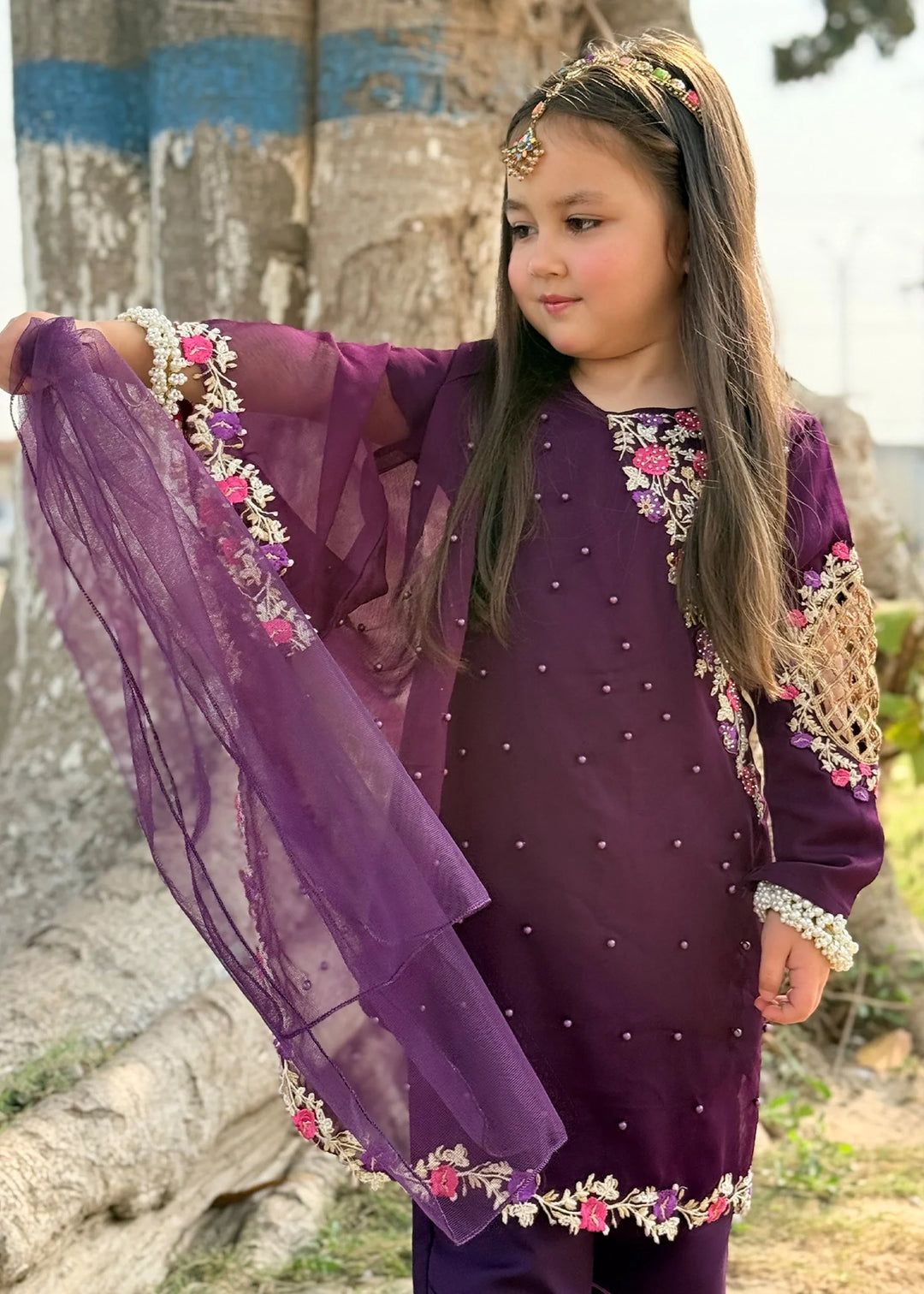 Modest - Chiffon Suit For Girl - Pearl - 3 Piece