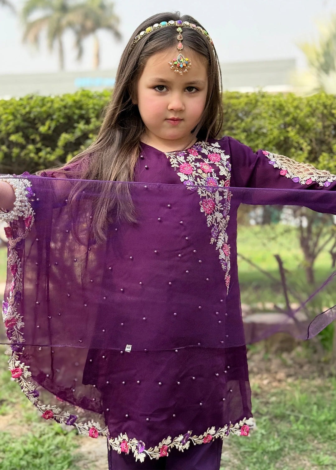 Modest - Chiffon Suit For Girl - Pearl - 3 Piece
