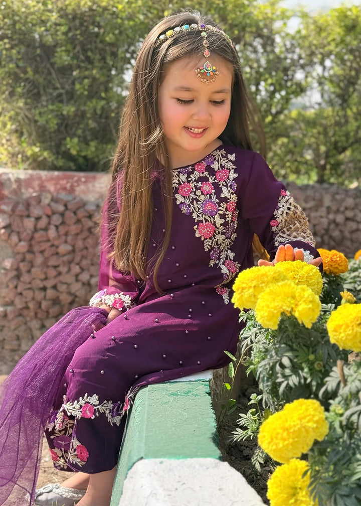 Modest - Chiffon Suit For Girl - Pearl - 3 Piece