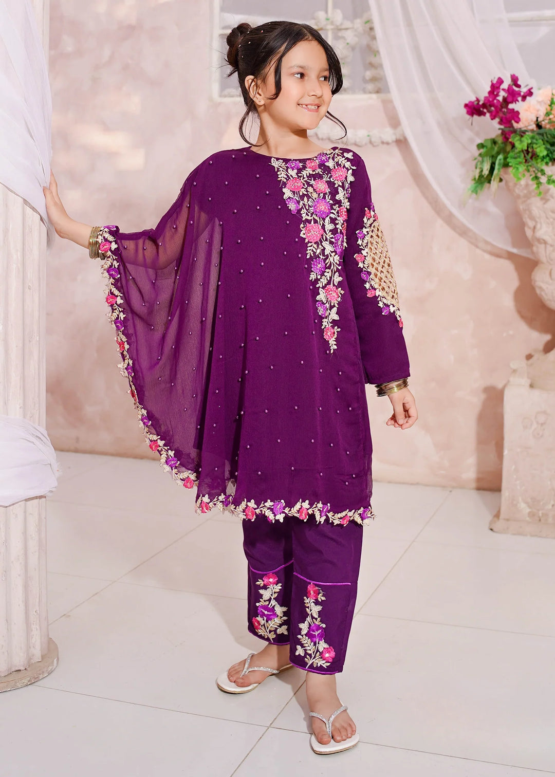 Modest - Chiffon Suit For Girl - Pearl - 3 Piece