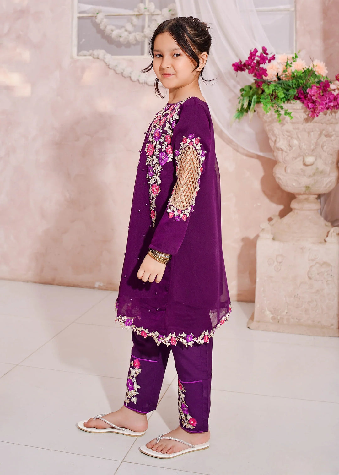 Modest - Chiffon Suit For Girl - Pearl - 3 Piece