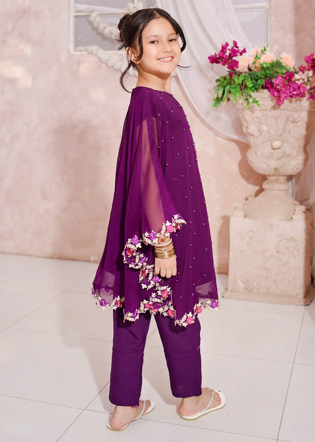 Modest - Chiffon Suit For Girl - Pearl - 3 Piece
