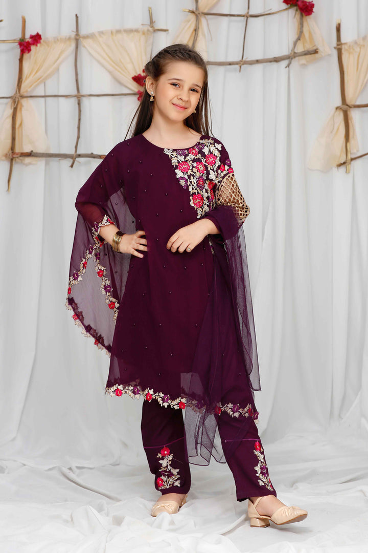 Modest - Chiffon Suit For Girl - Pearl - 3 Piece