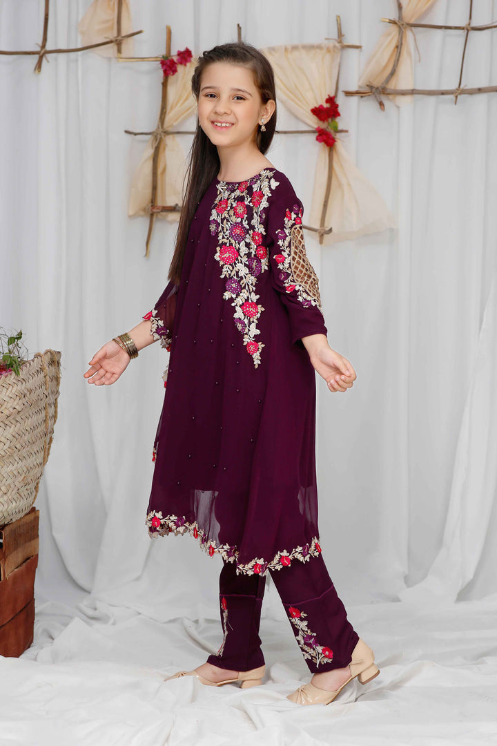 Modest - Chiffon Suit For Girl - Pearl - 3 Piece