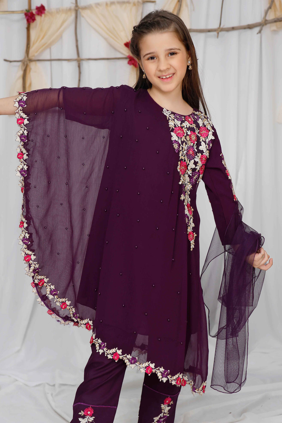 Modest - Chiffon Suit For Girl - Pearl - 3 Piece