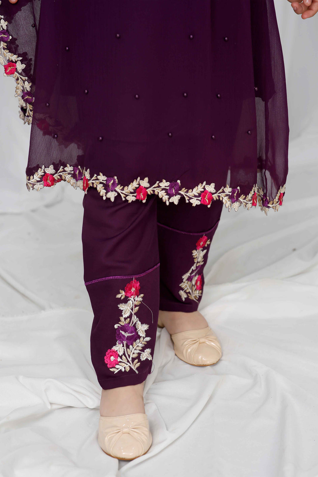 Modest - Chiffon Suit For Girl - Pearl - 3 Piece