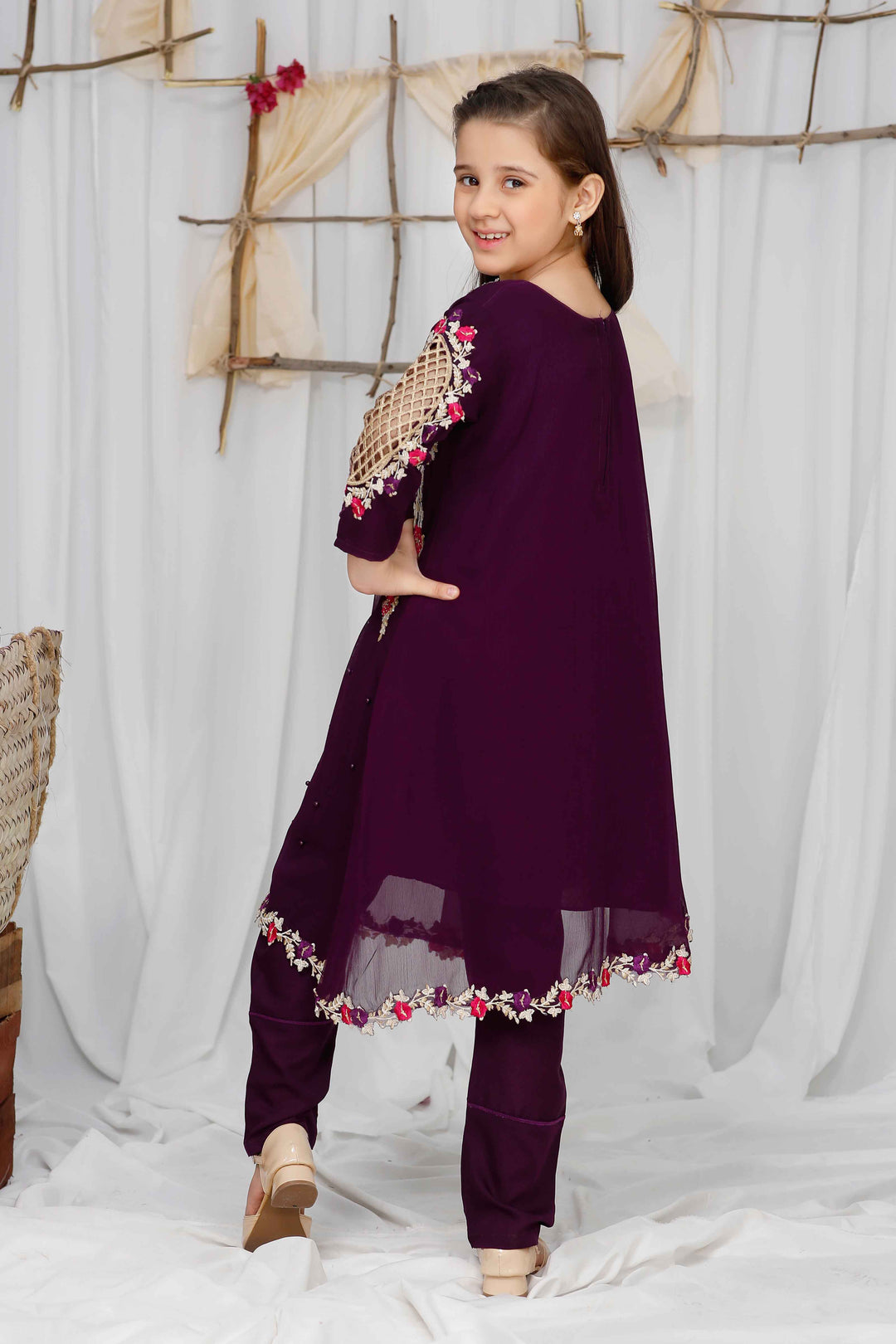 Modest - Chiffon Suit For Girl - Pearl - 3 Piece