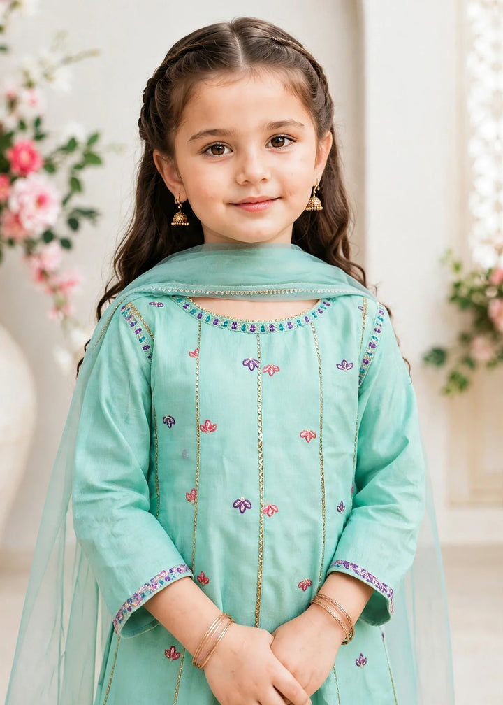 Modest Cotton Lawn Embroidered Gharara Blue 3 Piece