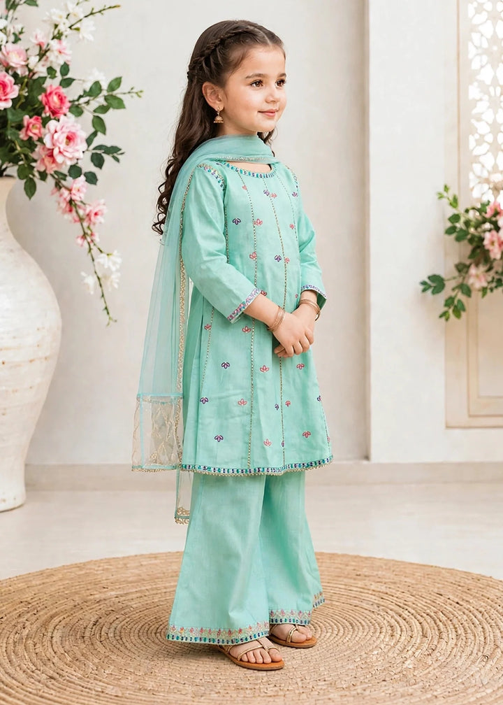 Modest Cotton Lawn Embroidered Gharara Blue 3 Piece