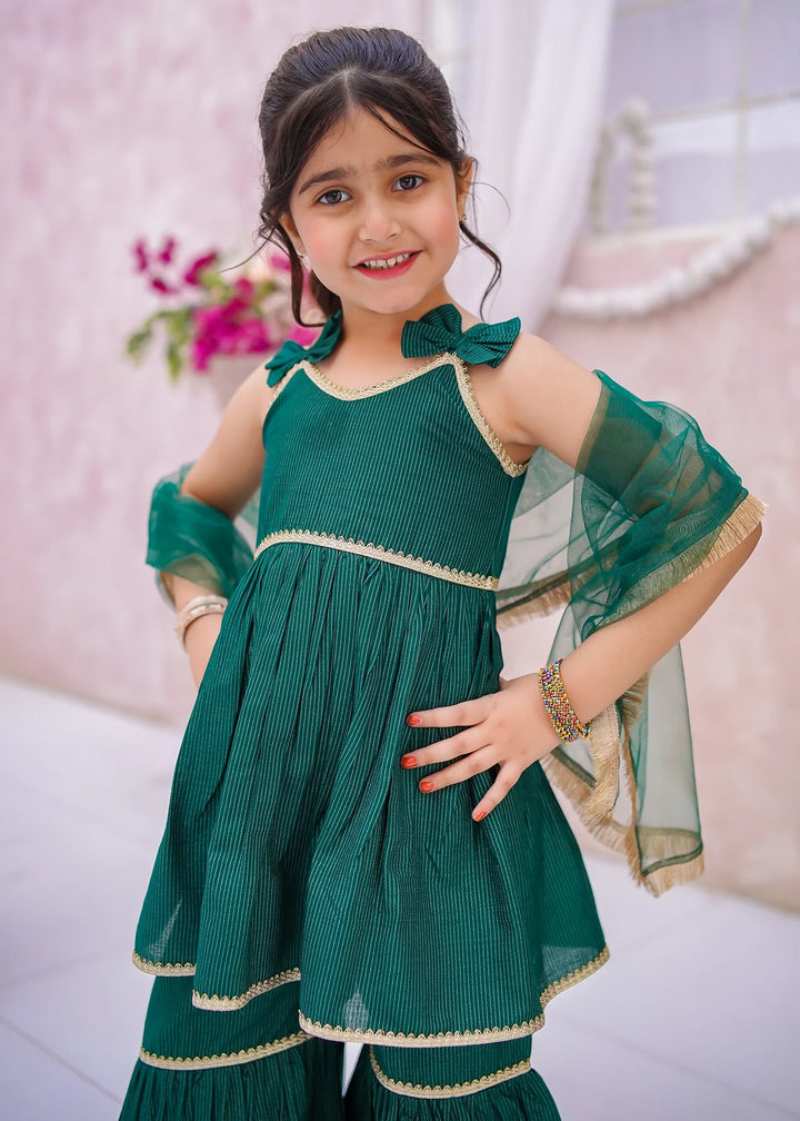 Modest - Cotton Lawn Embroidered Gharara For Girl - Green - 3 Piece