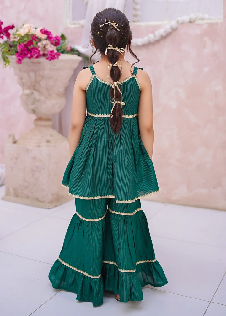 Modest - Cotton Lawn Embroidered Gharara For Girl - Green - 3 Piece