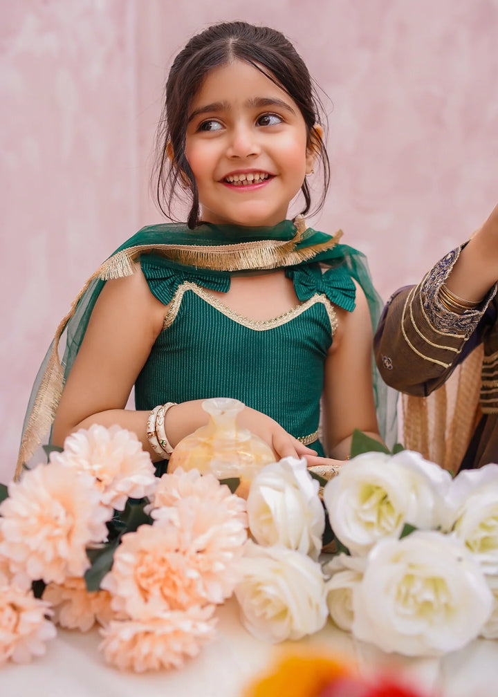Modest - Cotton Lawn Embroidered Gharara For Girl - Green - 3 Piece