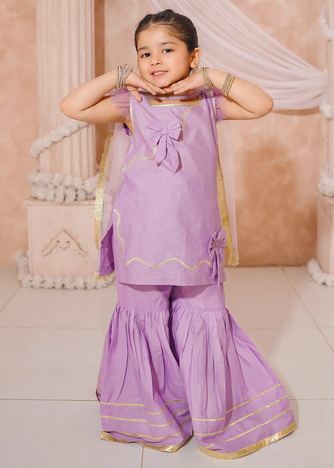 Modest - Cotton Lawn Embroidered Gharara For Girl - Purple - 3 Piece