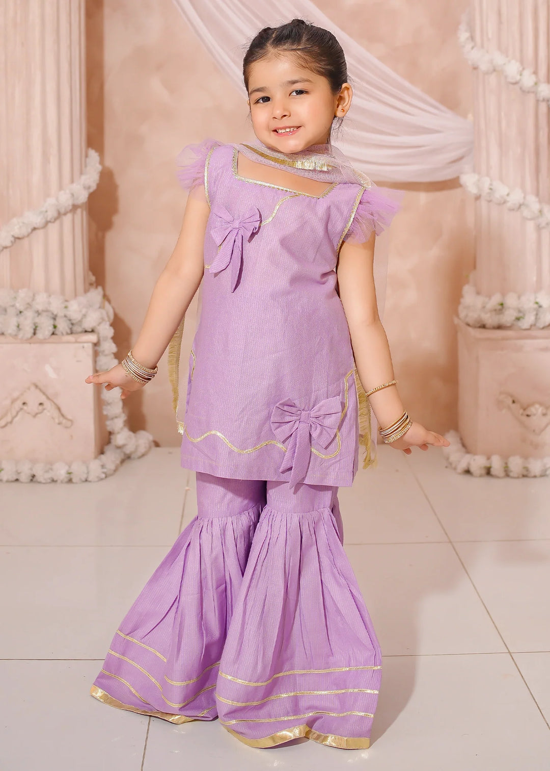 Modest - Cotton Lawn Embroidered Gharara For Girl - Purple - 3 Piece
