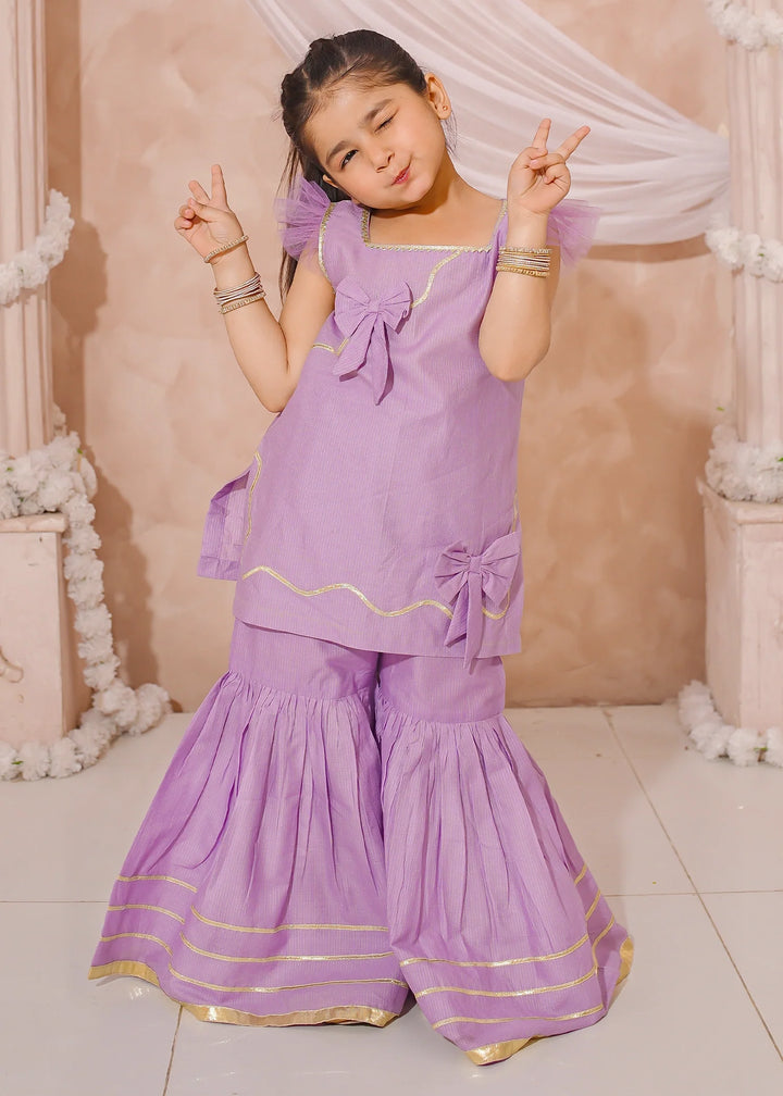 Modest - Cotton Lawn Embroidered Gharara For Girl - Purple - 3 Piece