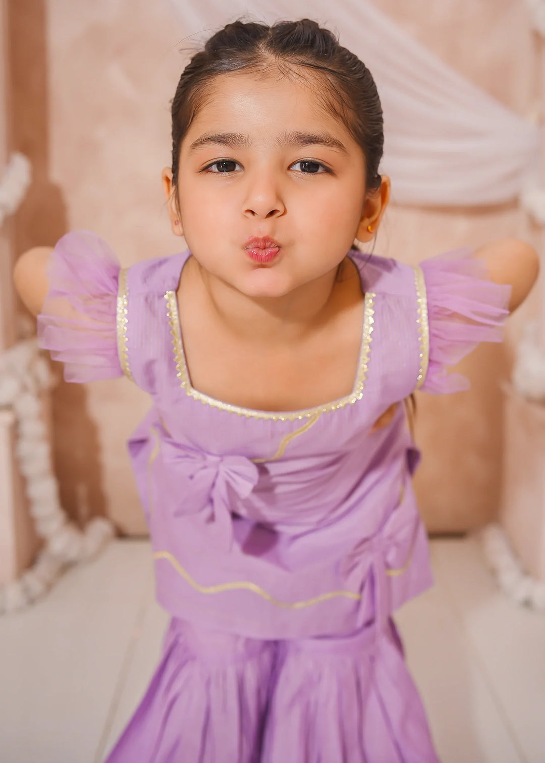 Modest - Cotton Lawn Embroidered Gharara For Girl - Purple - 3 Piece