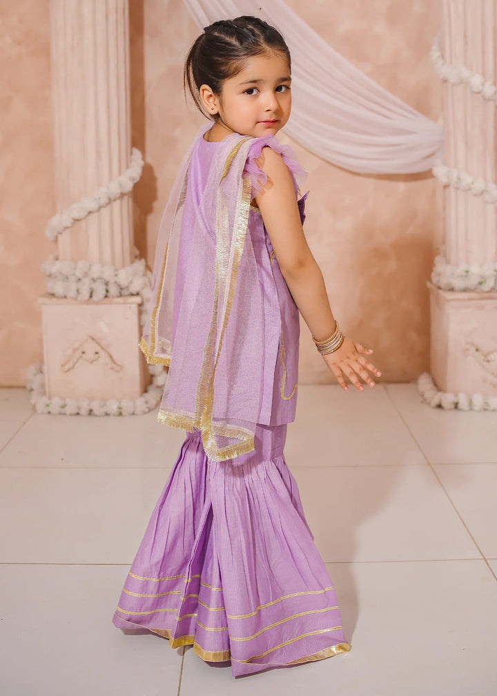 Modest - Cotton Lawn Embroidered Gharara For Girl - Purple - 3 Piece