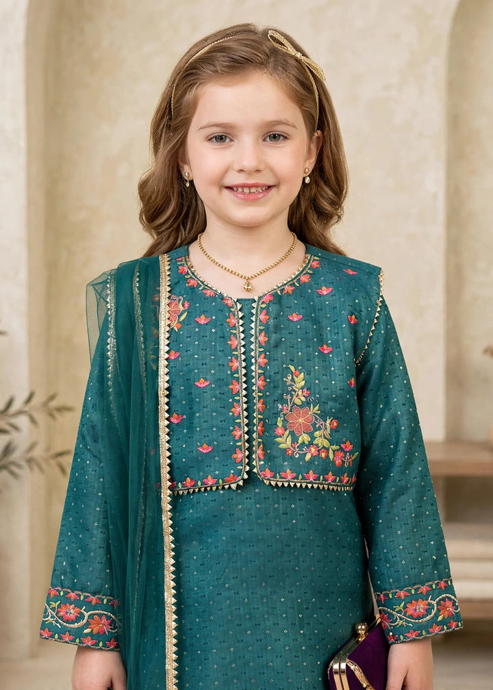 Modest Cotton Lawn Embroidered Gharara Green 3 Piece