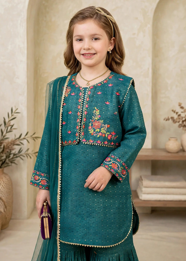 Modest Cotton Lawn Embroidered Gharara Green 3 Piece