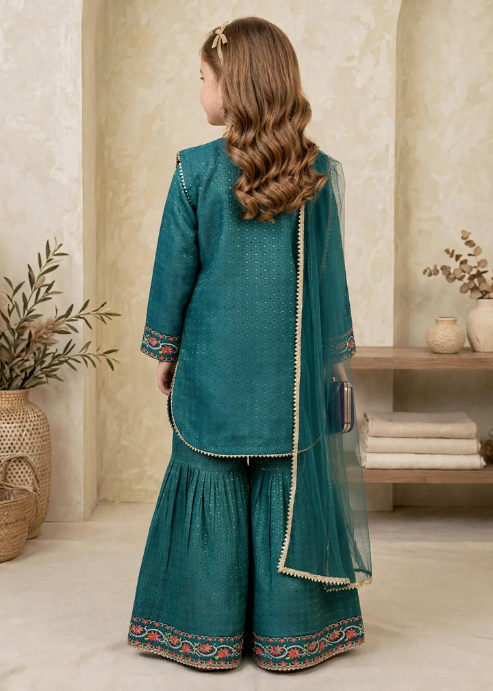 Modest Cotton Lawn Embroidered Gharara Green 3 Piece