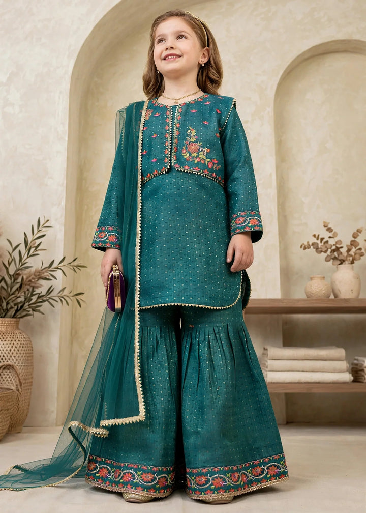 Modest Cotton Lawn Embroidered Gharara Green 3 Piece
