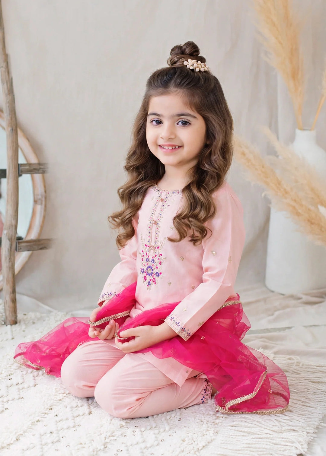 Modest Cotton Lawn Embroidered Gharara Pink 3 Piece