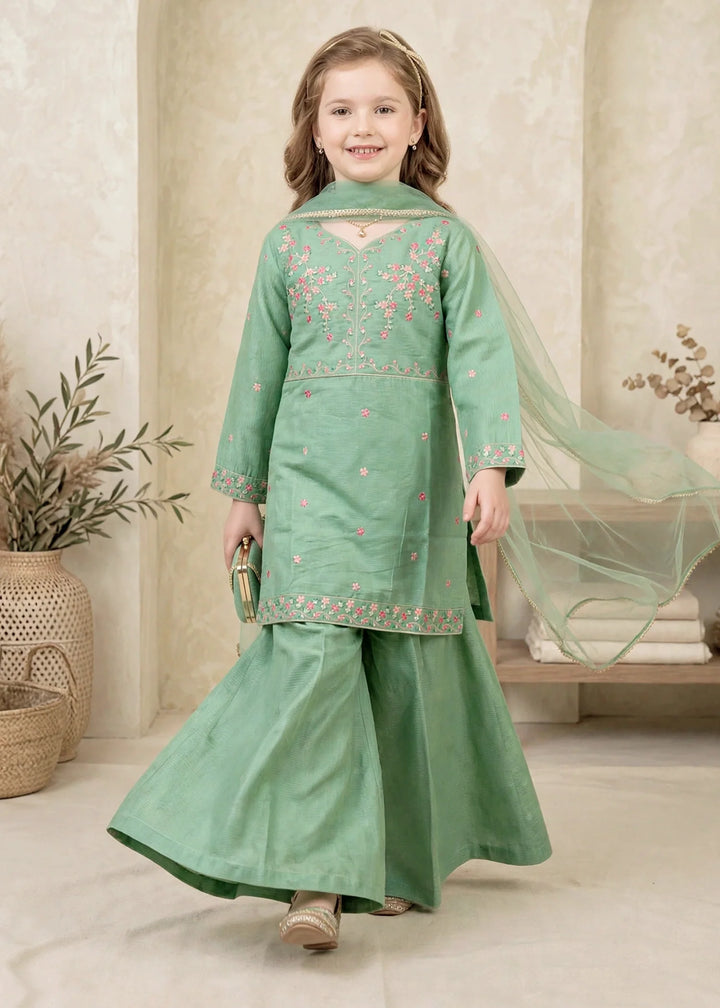 Modest Cotton Lawn Embroidered Sharara Green 3 Piece