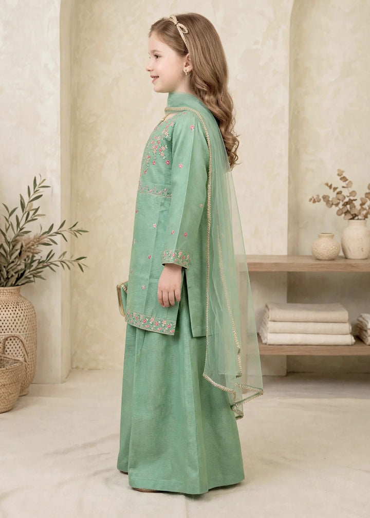 Modest Cotton Lawn Embroidered Sharara Green 3 Piece