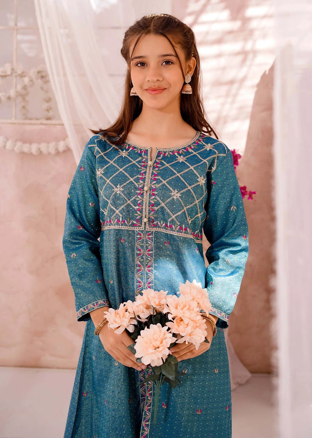 Modest - Cotton Lawn Embroidered Suit For Girl - Blue - 3 Piece