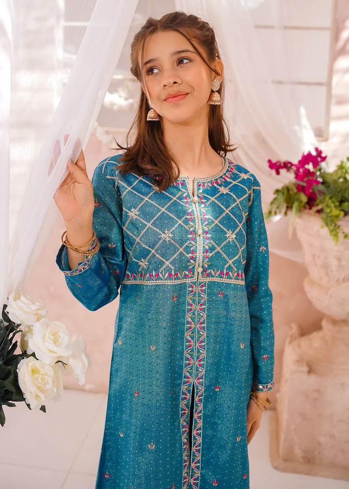 Modest - Cotton Lawn Embroidered Suit For Girl - Blue - 3 Piece