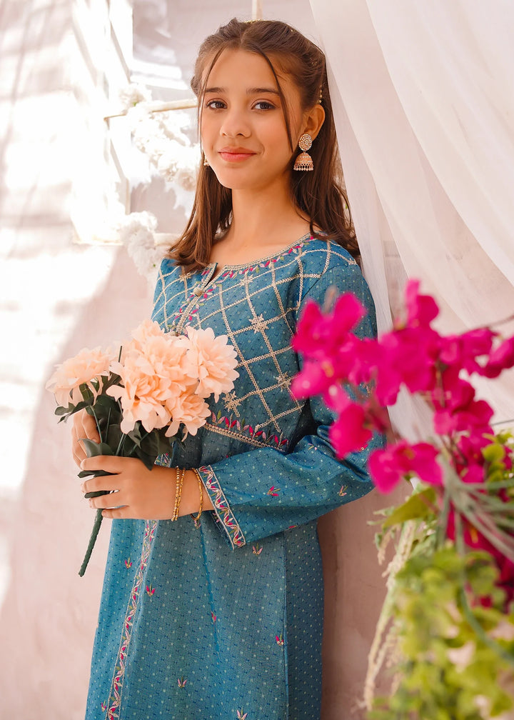 Modest - Cotton Lawn Embroidered Suit For Girl - Blue - 3 Piece