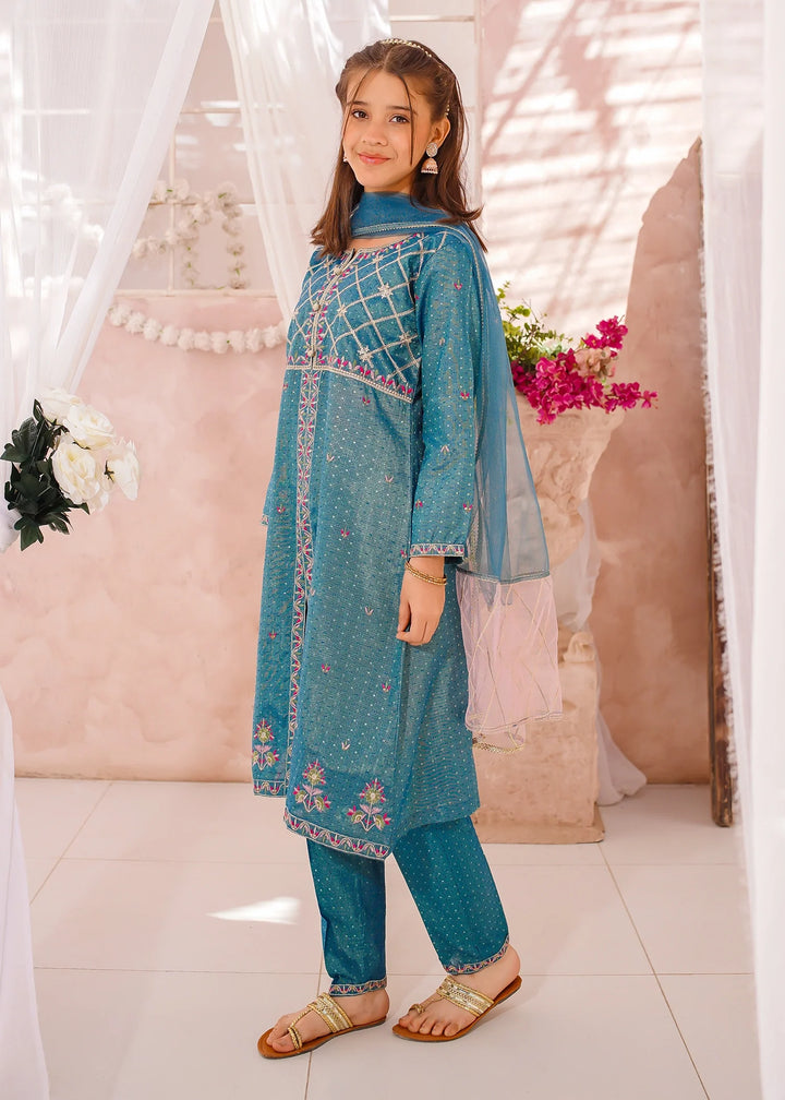 Modest - Cotton Lawn Embroidered Suit For Girl - Blue - 3 Piece