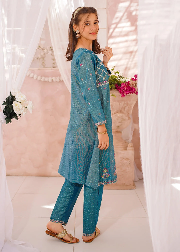 Modest - Cotton Lawn Embroidered Suit For Girl - Blue - 3 Piece