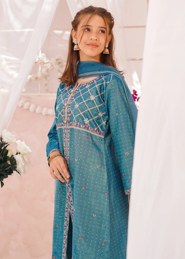 Modest - Cotton Lawn Embroidered Suit For Girl - Blue - 3 Piece