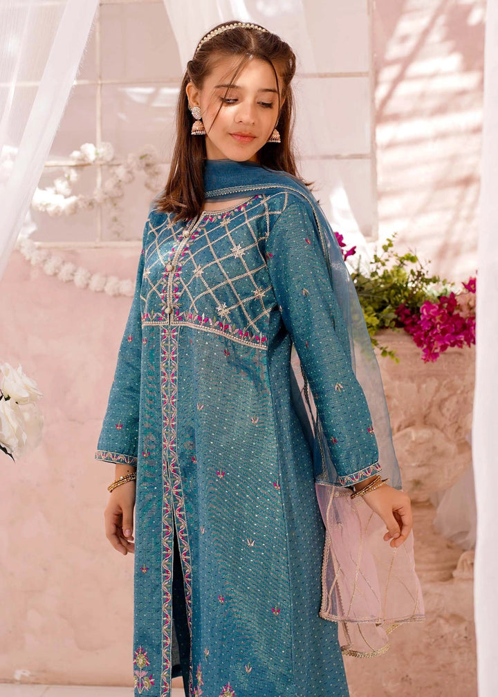 Modest - Cotton Lawn Embroidered Suit For Girl - Blue - 3 Piece