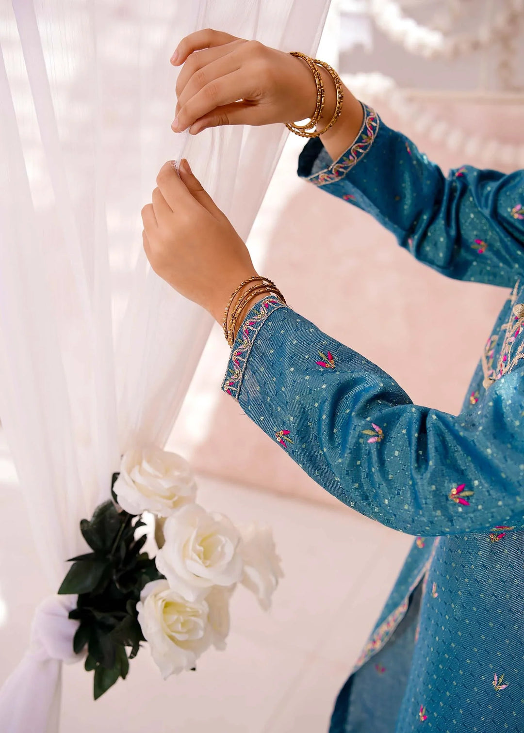 Modest - Cotton Lawn Embroidered Suit For Girl - Blue - 3 Piece