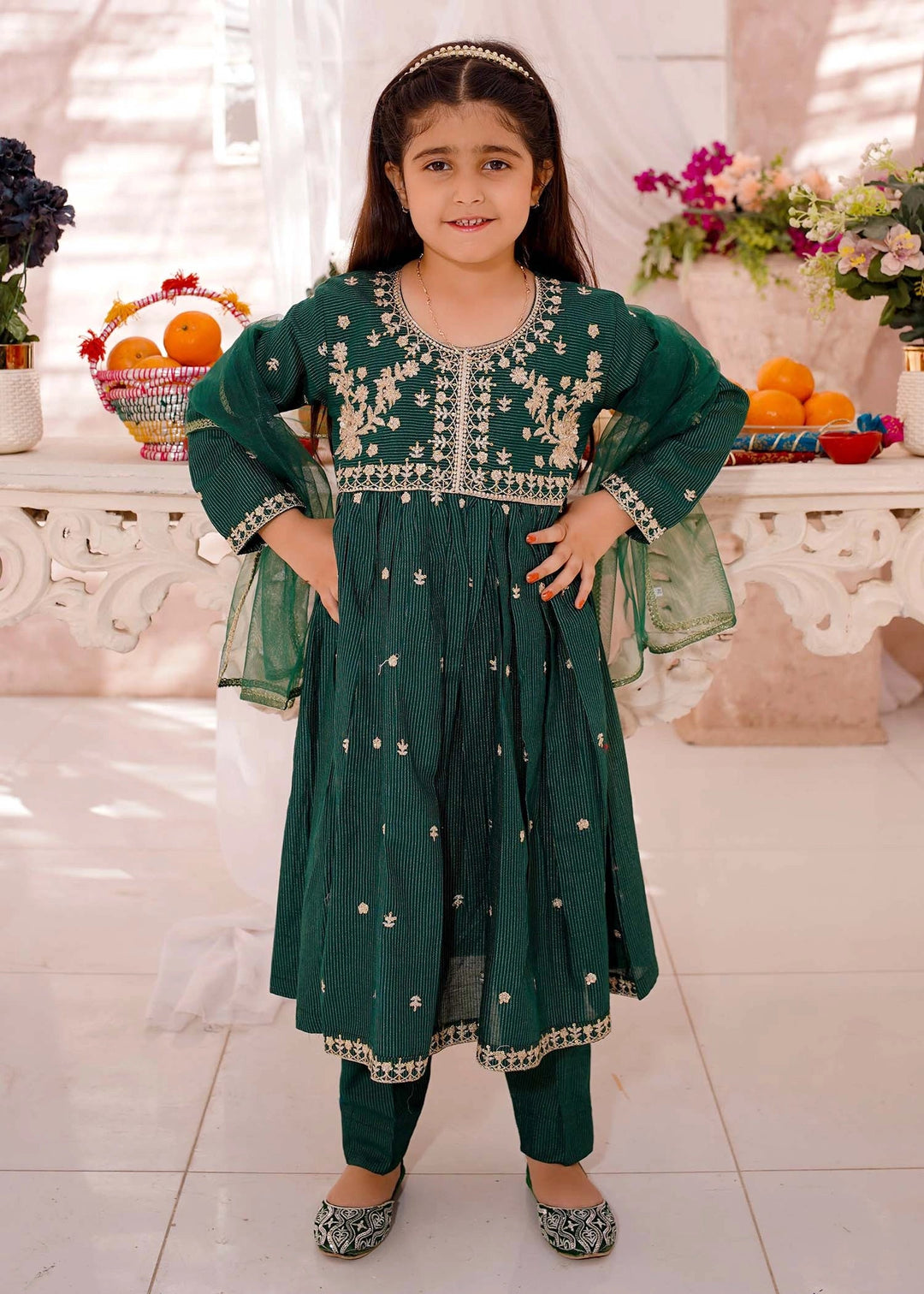 Modest - Cotton Lawn Embroidered Suit For Girl - Green - 3 Piece