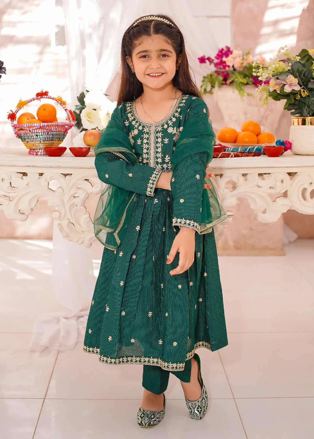 Modest - Cotton Lawn Embroidered Suit For Girl - Green - 3 Piece