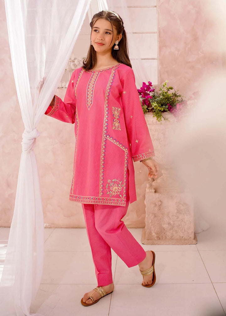 Modest - Cotton Lawn Embroidered Suit For Girl - Pink - 3 Piece