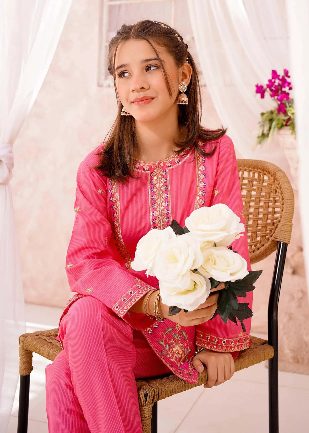 Modest - Cotton Lawn Embroidered Suit For Girl - Pink - 3 Piece