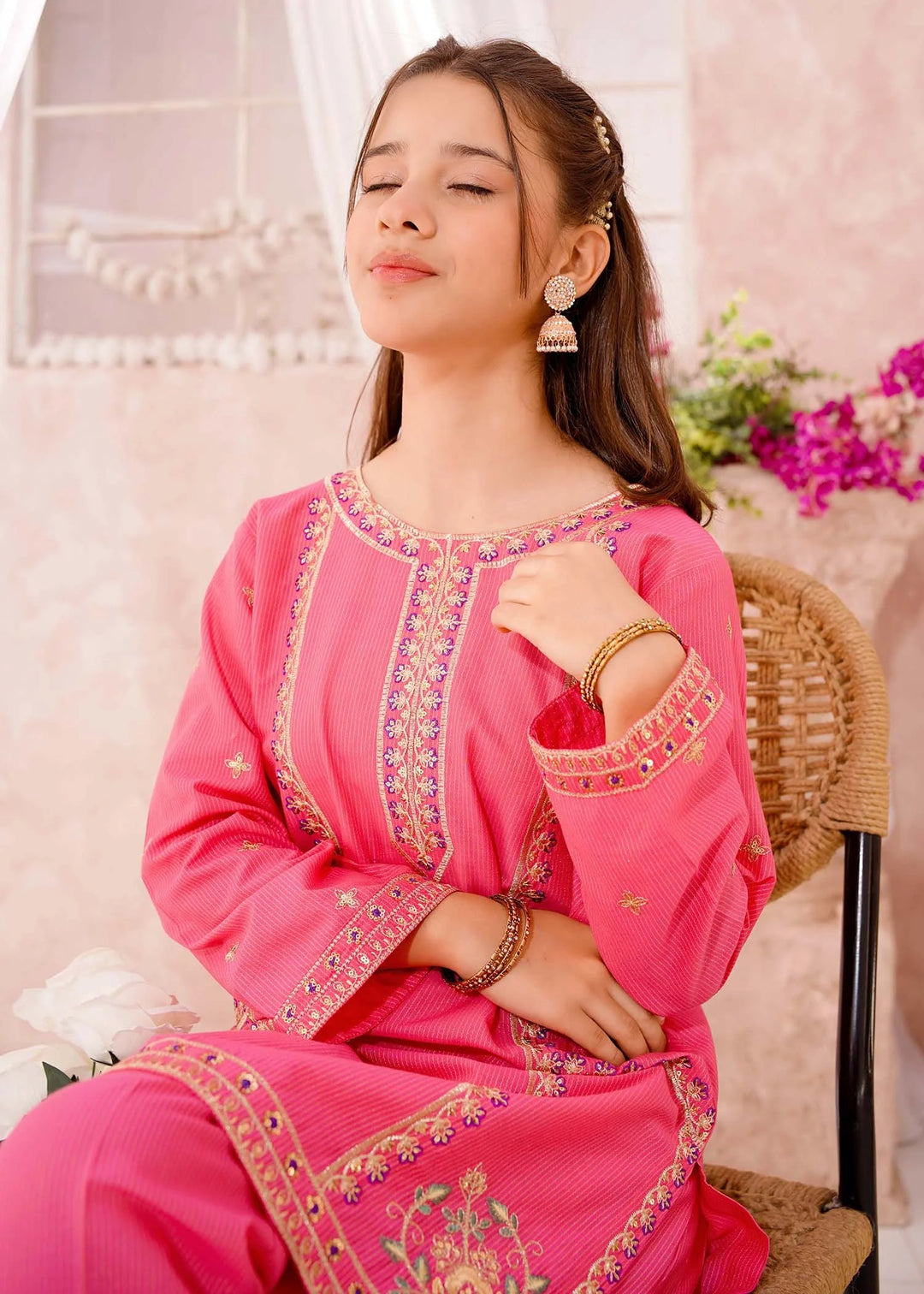 Modest - Cotton Lawn Embroidered Suit For Girl - Pink - 3 Piece