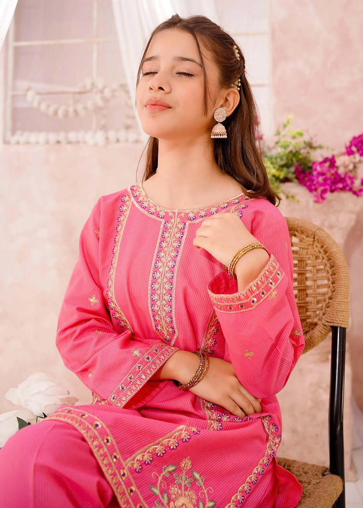 Modest - Cotton Lawn Embroidered Suit For Girl - Pink - 3 Piece