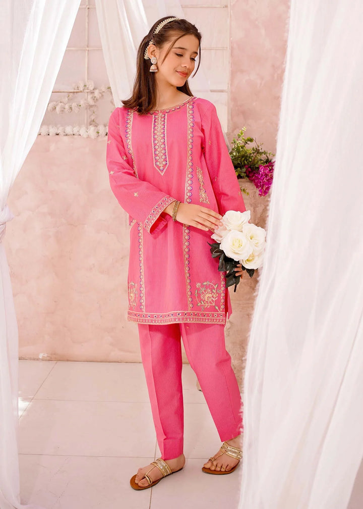 Modest - Cotton Lawn Embroidered Suit For Girl - Pink - 3 Piece