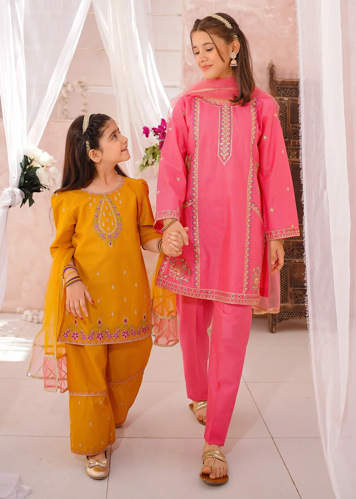 Modest - Cotton Lawn Embroidered Suit For Girl - Pink - 3 Piece
